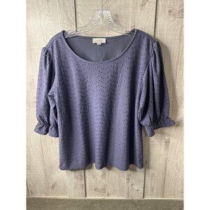 Loft Outlet Blue Eyelet Lined Blouse Ruffled Sleeves Women M Casual Top